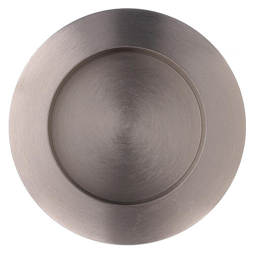 Circular candle holder of nickel-plated brass with satin finish 3 in 2