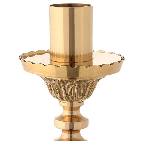Altar candlestick, gold plated brass, leaves and arabesques, 62 cm 2