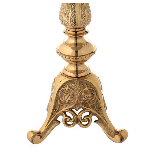 Altar candlestick, gold plated brass, leaves and arabesques, 62 cm 5