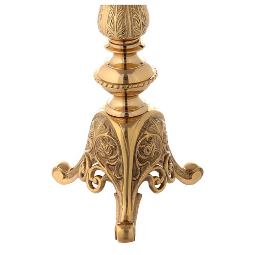 Altar candlestick, gold plated brass, leaves and arabesques, 62 cm 6