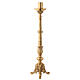 Altar candlestick, gold plated brass, leaves and arabesques, 62 cm s1
