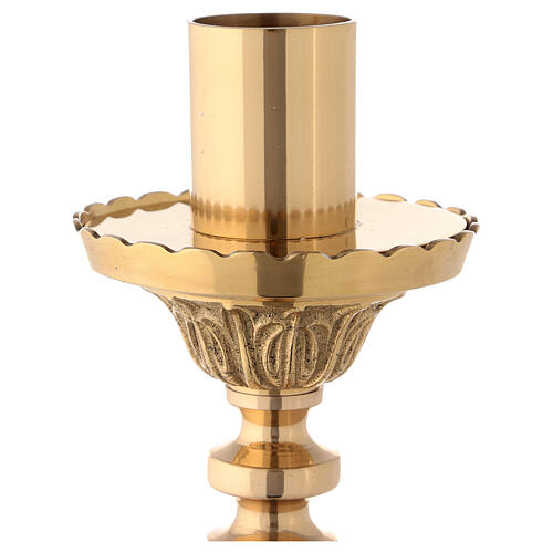 Golden brass altar candlestick with arabesque leaves 62 cm 2