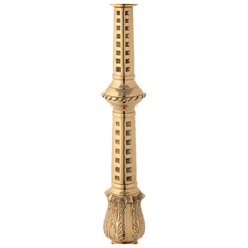 Golden brass altar candlestick with arabesque leaves 62 cm 4