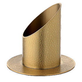 Golden brass candle holder with real leather effect, 5 cm