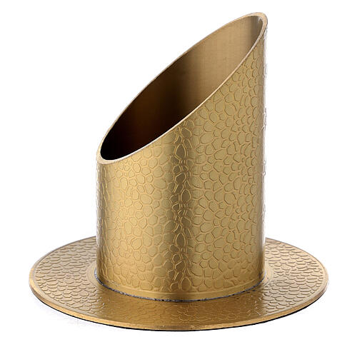 Golden brass candle holder with real leather effect, 5 cm 2