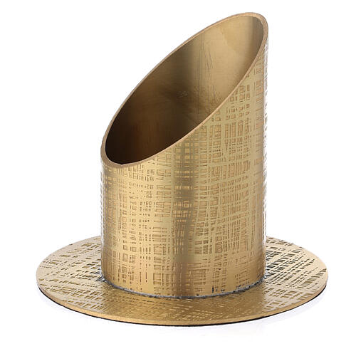 Gold plated brass candle holder with perpendicular lines 2 in 2