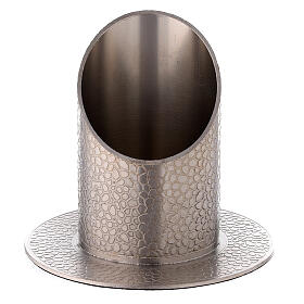 Nickel plated candle holder leather effect finish 5 cm
