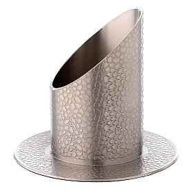 Nickel plated candle holder leather effect finish 5 cm