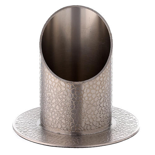 Nickel plated candle holder leather effect finish 5 cm 1