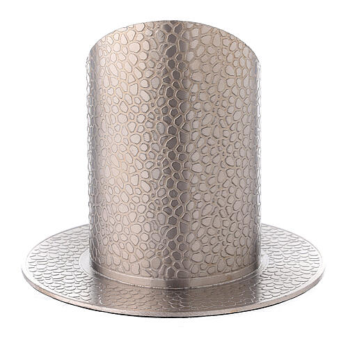 Nickel plated candle holder leather effect finish 5 cm 3