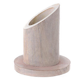 Pale mango wood candle holder with mitered socket 1 1/4 in