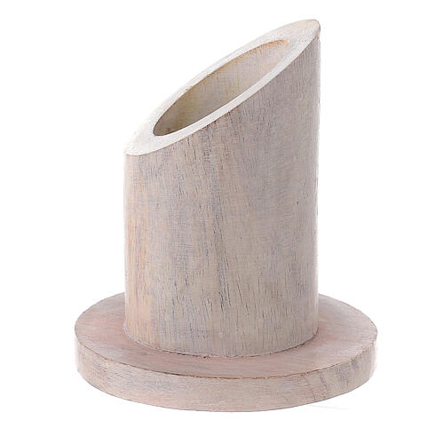 Pale mango wood candle holder with mitered socket 1 1/4 in 2