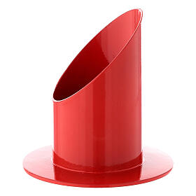 Glossy red metal candle holder 2 in