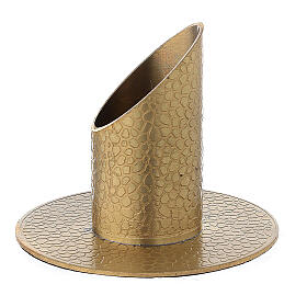 Gold plated brass candle holder with leather finish 1 1/4 in