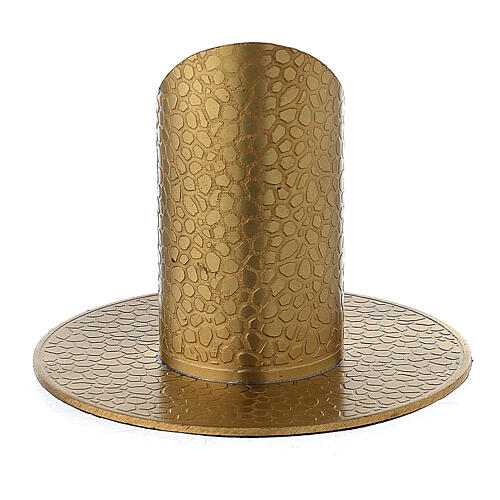 Gold plated brass candle holder with leather finish 1 1/4 in 3