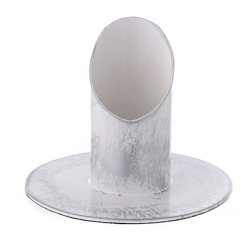 Weißer Kerzenhalter aus Eisen mit Schwammeffekt in Silber, 3 cm 1