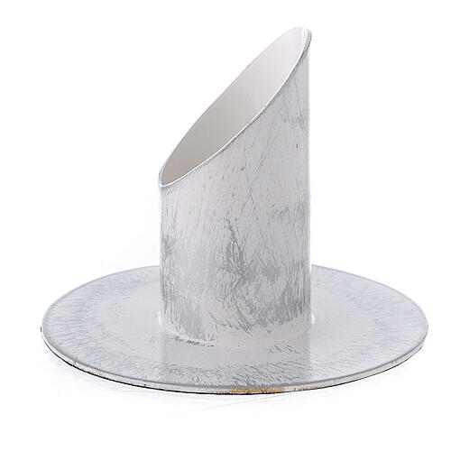 Weißer Kerzenhalter aus Eisen mit Schwammeffekt in Silber, 3 cm 2