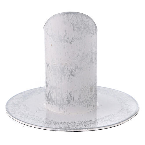 Weißer Kerzenhalter aus Eisen mit Schwammeffekt in Silber, 3 cm 3