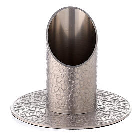 Nickel-plated brass candle holder with leather effect 1 1/4 in