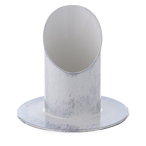 White candle holder in silver and iron, 4 cm 1