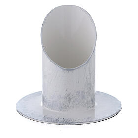 White and silver metal candle holder 1 1/2 in