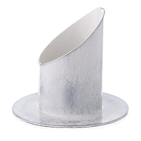 White and silver metal candle holder 2 in