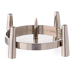Polished brass candle holder with four supports and punch, 10 cm