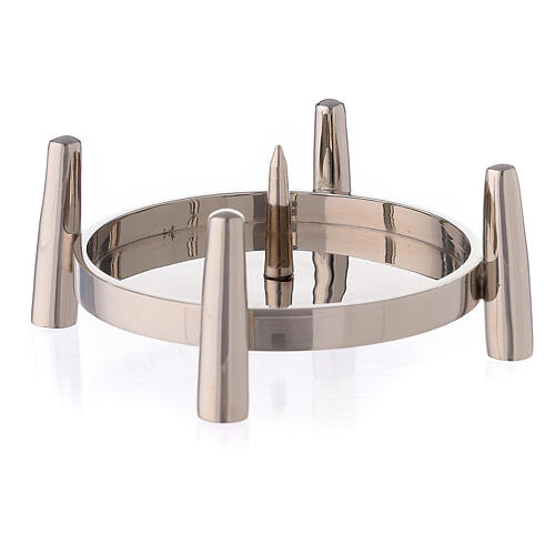 Polished brass candle holder with four supports and punch, 10 cm 2