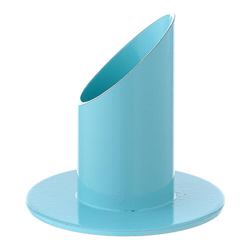 Pastellblauer Kerzenhalter aus Eisen, 4 cm 2