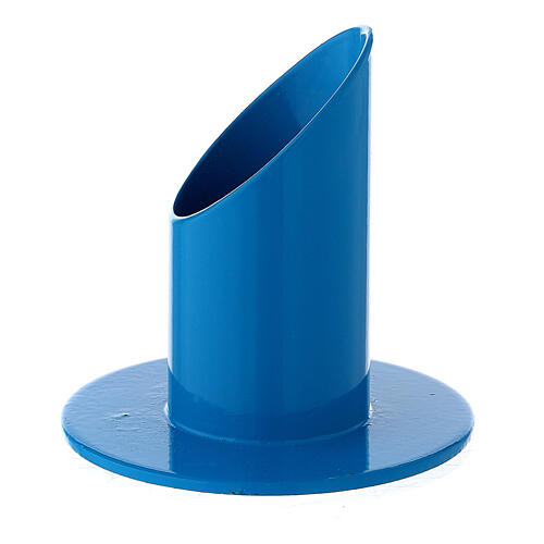 Schräger blauer Kerzenhalter aus Eisen, 3 cm 2