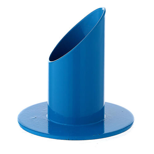 Podstawka na świecę niebieska ukośna, żelazo, 3 cm 2