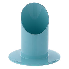 Candle holder of pastel light blue metal, 4 cm candle