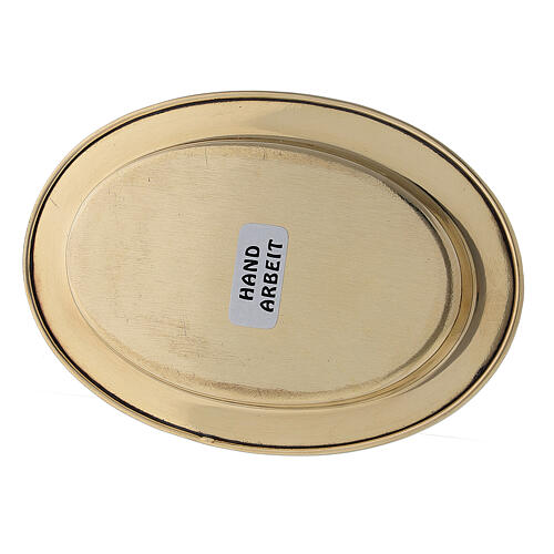 Ovaler Kerzenteller aus vergoldetem Messing mit erhőhtem Rand, 9 x 6 cm 3