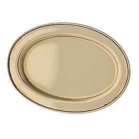 Oval candle holder plate, raised edge, 9x6 cm, gold plated brass