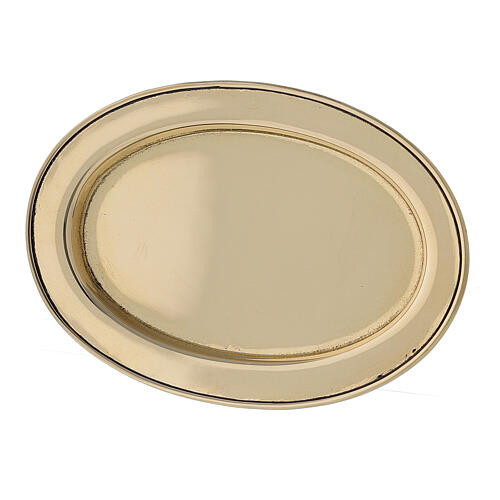Oval candle holder plate, raised edge, 9x6 cm, gold plated brass 2