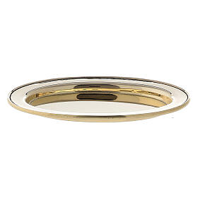Oval candle holder plate with raised edge 9x6 cm in golden brass
