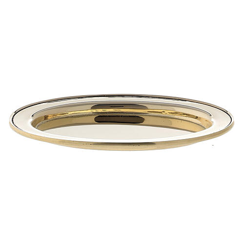 Oval candle holder plate with raised edge 9x6 cm in golden brass 1