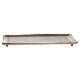 Rectangular plate candle holder in satin brass 23x13 cm
