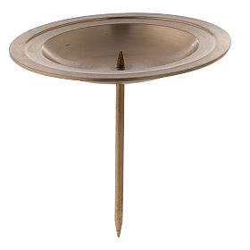 Porta-vela circular para Advento com pino, latão acetinado diâmetro 10 cm e borda sobrelevada