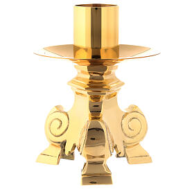 Altar candle holder in golden brass h 12 cm