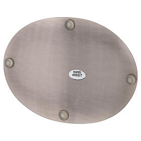 Ovaler Kerzenteller aus poliertem Stahl, 17 x 12 cm