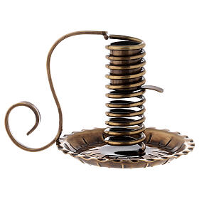 Antique brass spiral candle holder with handle H 12 cm