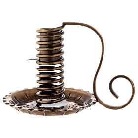 Antique brass spiral candle holder with handle H 12 cm