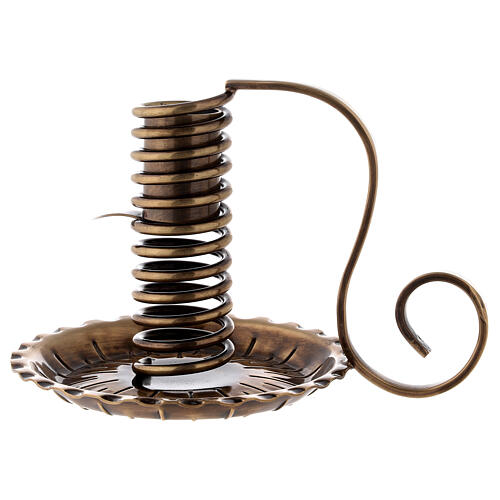 Antique brass spiral candle holder with handle H 12 cm 2
