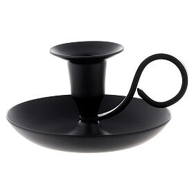 Black candleholder with handle and plate of 5 cm height