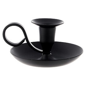 Black candleholder with handle and plate of 5 cm height