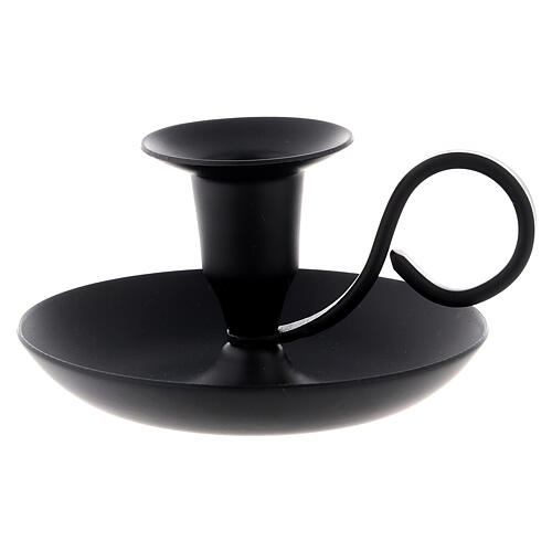 Black candleholder with handle and plate of 5 cm height 1