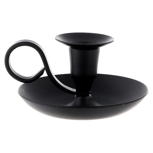 Black candleholder with handle and plate of 5 cm height 2