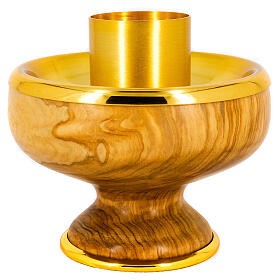 Candlestick, olivewood and gold plated brass, d. 5.5 in