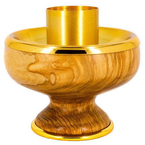 Candlestick, olivewood and gold plated brass, d. 5.5 in 1